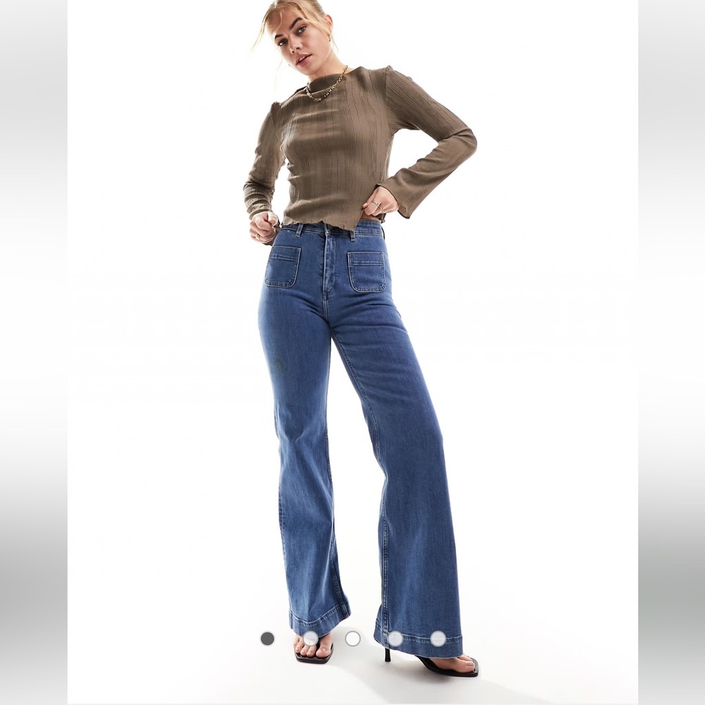 & Other Stories High Waisted Flared Blue Jeans